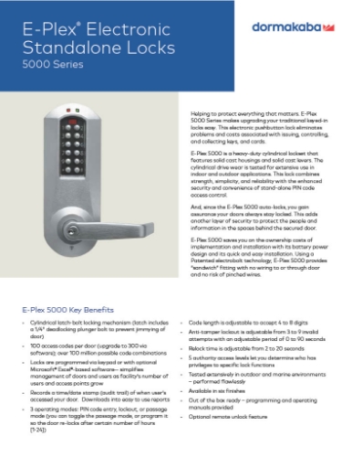 Kaba Simplex Mechanical Pushbutton Locks planning reference